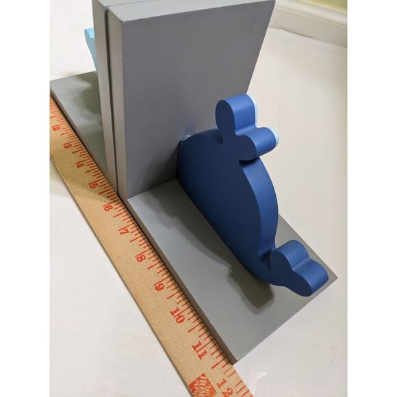 Concepts Kids Decor Pair Of Blue Whales Bookends Nautical Home Decor Organizer - Picture 5 of 5